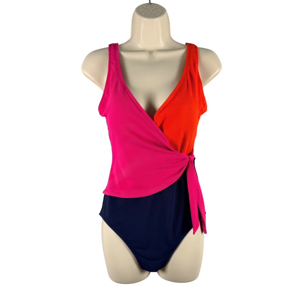 Tommy Bahama Island Cays 10 Colorblock Wrap One Piece Swimsuit Bright‎ Mod